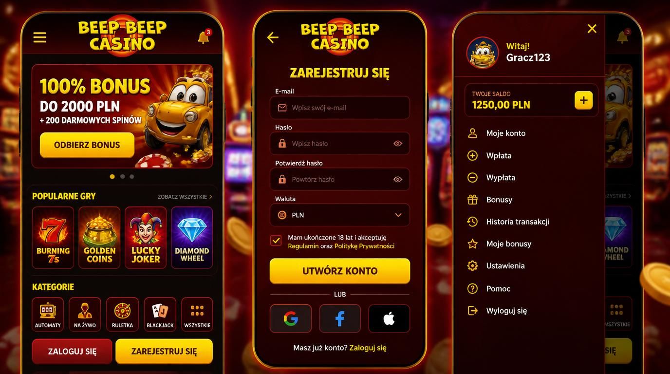 Interfejs mobilnej rejestracji Beep Beep Casino